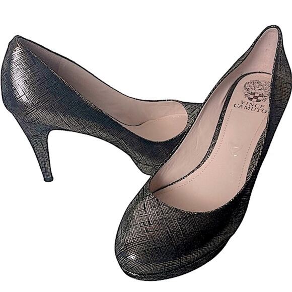 Vince Camuto Zella Silver Two Tone Metallic Platform Leather Pump 9.5 - Picture 1 of 10